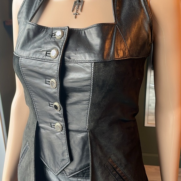 The Leather Ranch Black Halter Corset Vest – 90s Gothic Bikerwear - Picture 2 of 10